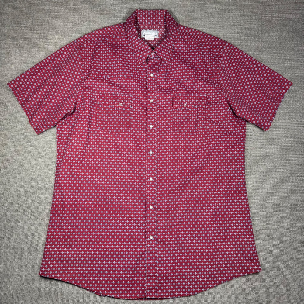 Wrangler Wrancher Mens XL Tall Red Western Cowboy Diamond Pearl Snap Shirt *
